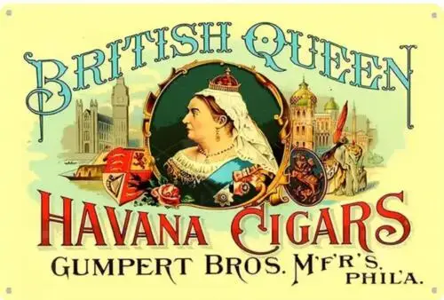 CIGAR  METAL TIN SIGN BRITTISH HAVANA CIGARS GUMPERT BROS PHILA BAR ART