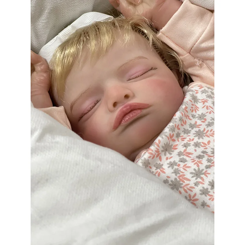 Rosalie aux cheveux blonds Reborn Sleeping Baby Butter Girl, Cuddle Baby, Réaliste, Peau peinte en 3D, Veines visibles, 45cm