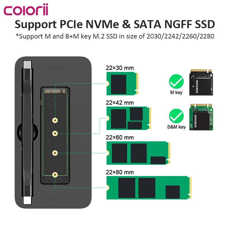 Colorii 9 W 1 HUB USB C z obudową M.2 NVMe/SATA SSD 4K HDMI-kompatybilna stacja dokująca 100W PD USB 3.1 dla Windows mac OS