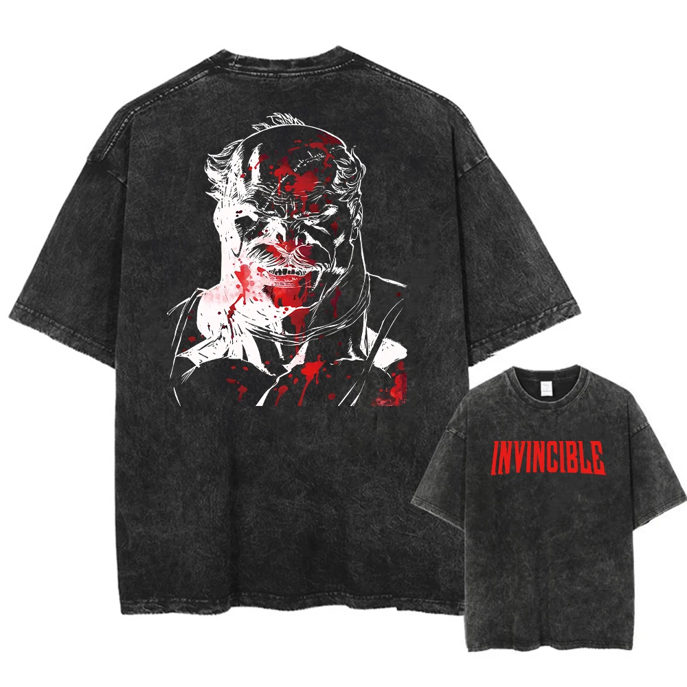 Camiseta Masculina Estampada Y2K Anime Invincible Lavada - Nova Chegada - Camisetas Gráficas para Homens - Ropa Hombre