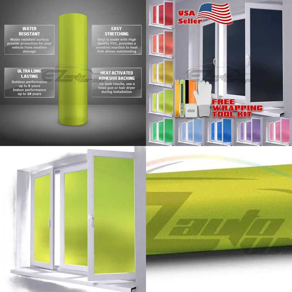 Neon Yellow Frosted Glass Window Film for Home Privacy, 48x360, Waterproof and Easy Peel & Stick Application