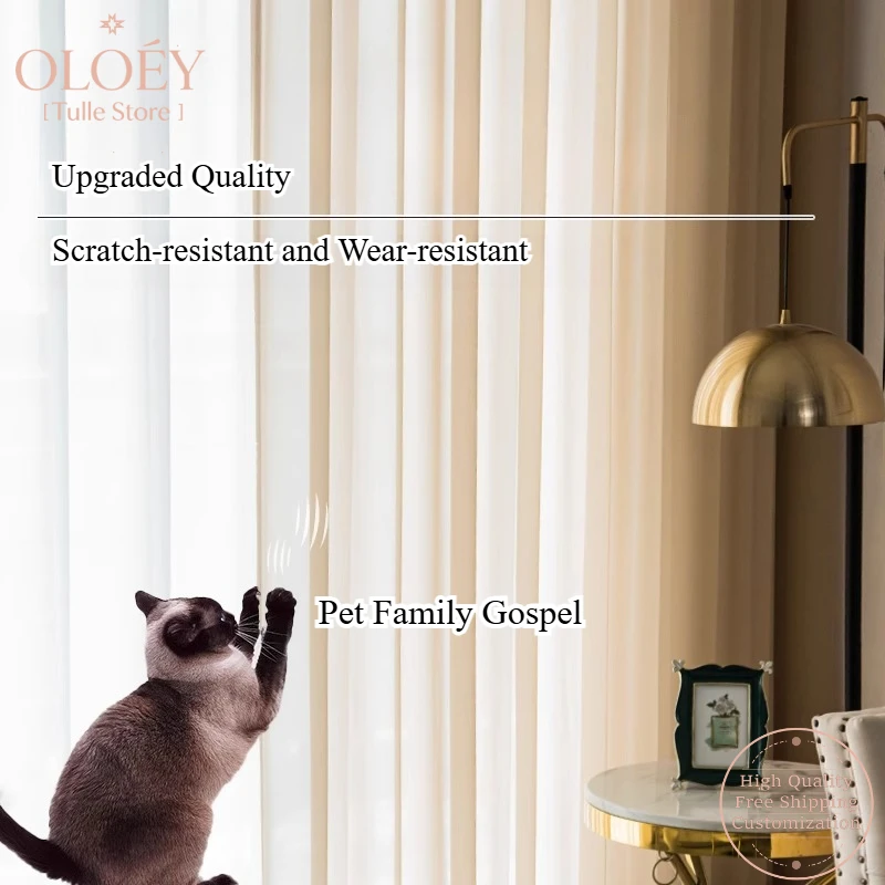 

Cat Scratch Resistant Curtains for Bedroom Living Room Tulle Solid Color Light Translucent Not Transparent Heat Insulation Drape