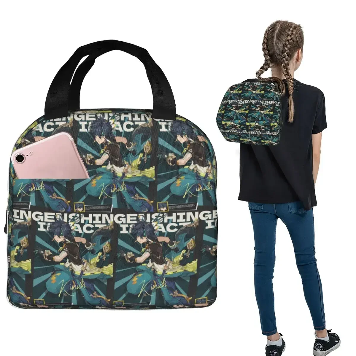 Kinich Sunblast Genshin Impact Insulated Lunch Bag for Women Children Leakproof Food Boxes Thermal Lunch Box Tote
