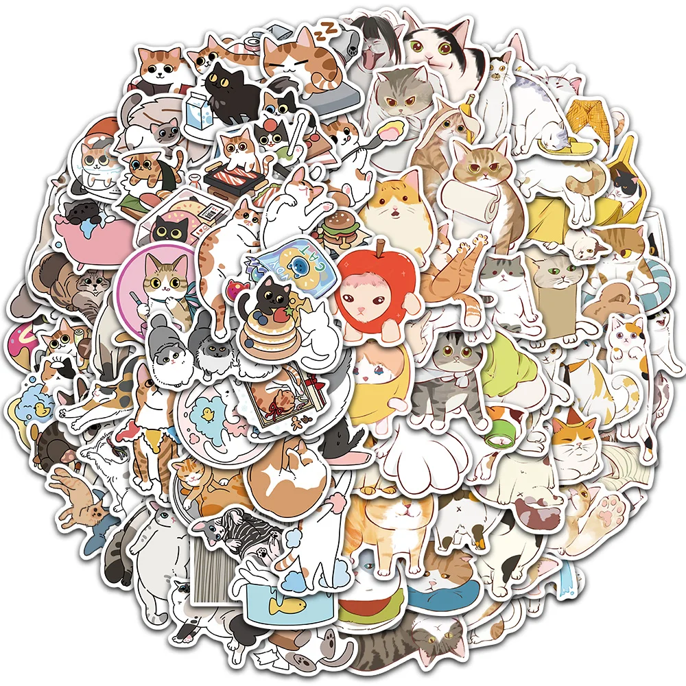 50/100PCS Cartoon Cute Abstract Cat Creative Graffiti Stickers Phone Envelope Guitar Skateboard Scrapbook Decorative Stickers