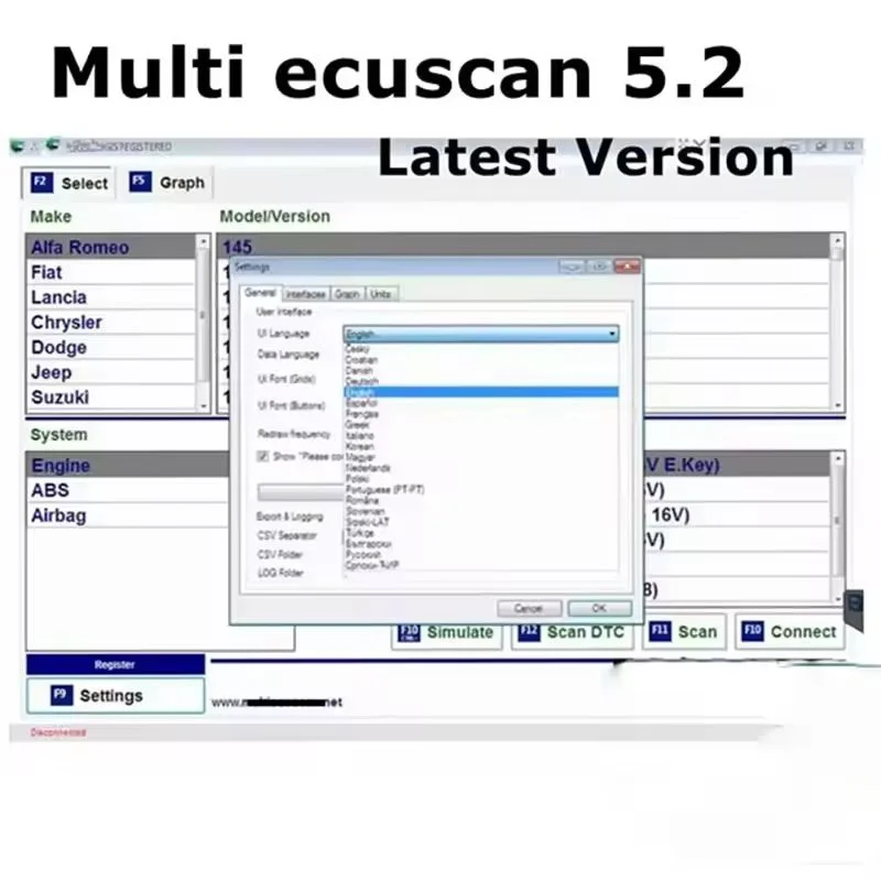 Logiciel de réparation automobile Multiecuscan 5.2 + Multiecuscan V5.2 pour une variété de modèles de voitures européennes logiciel de scanner obd2