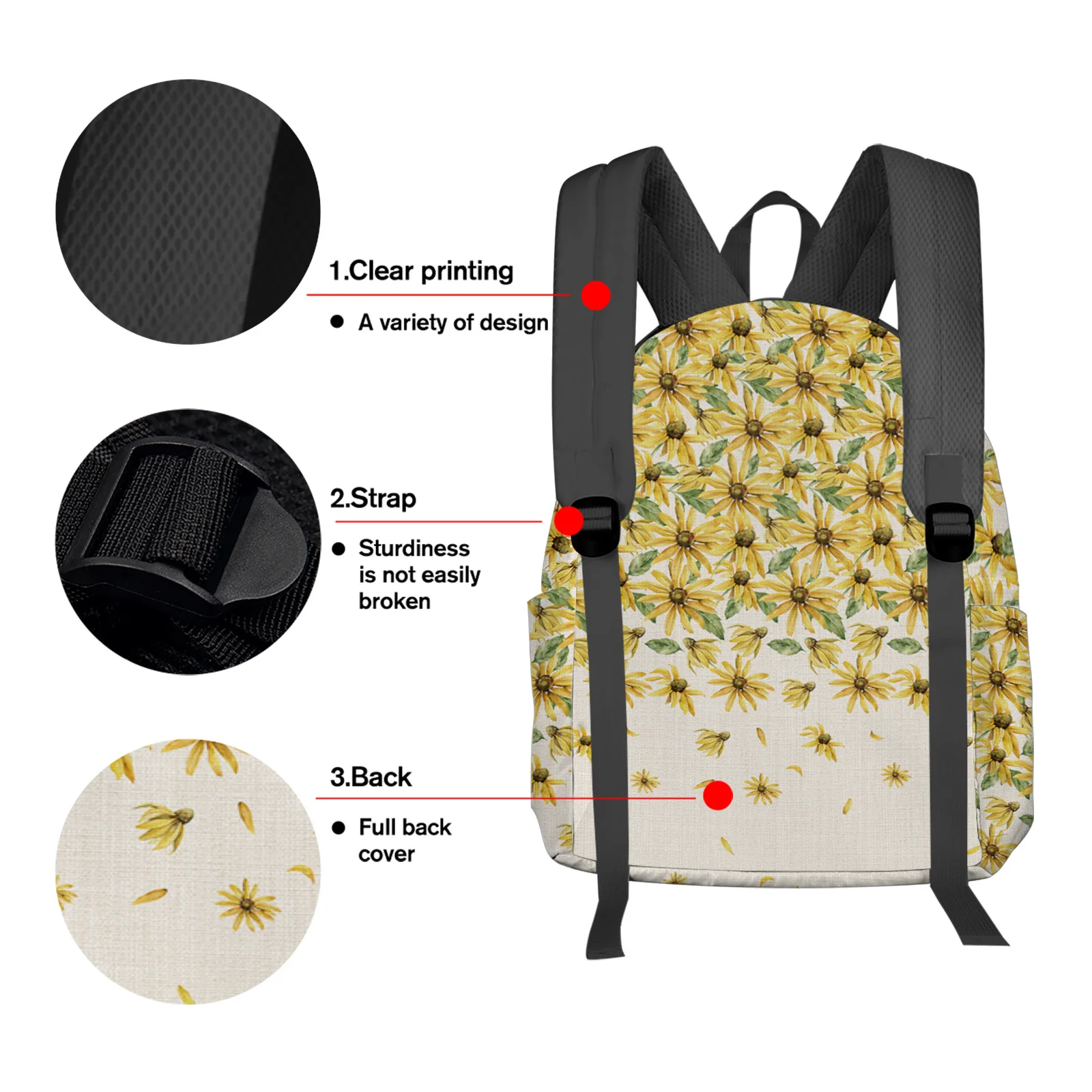 Flower Yellow Daisy Gradient Student School Bags Laptop Custom Backpack For Men Women Female Travel Mochila