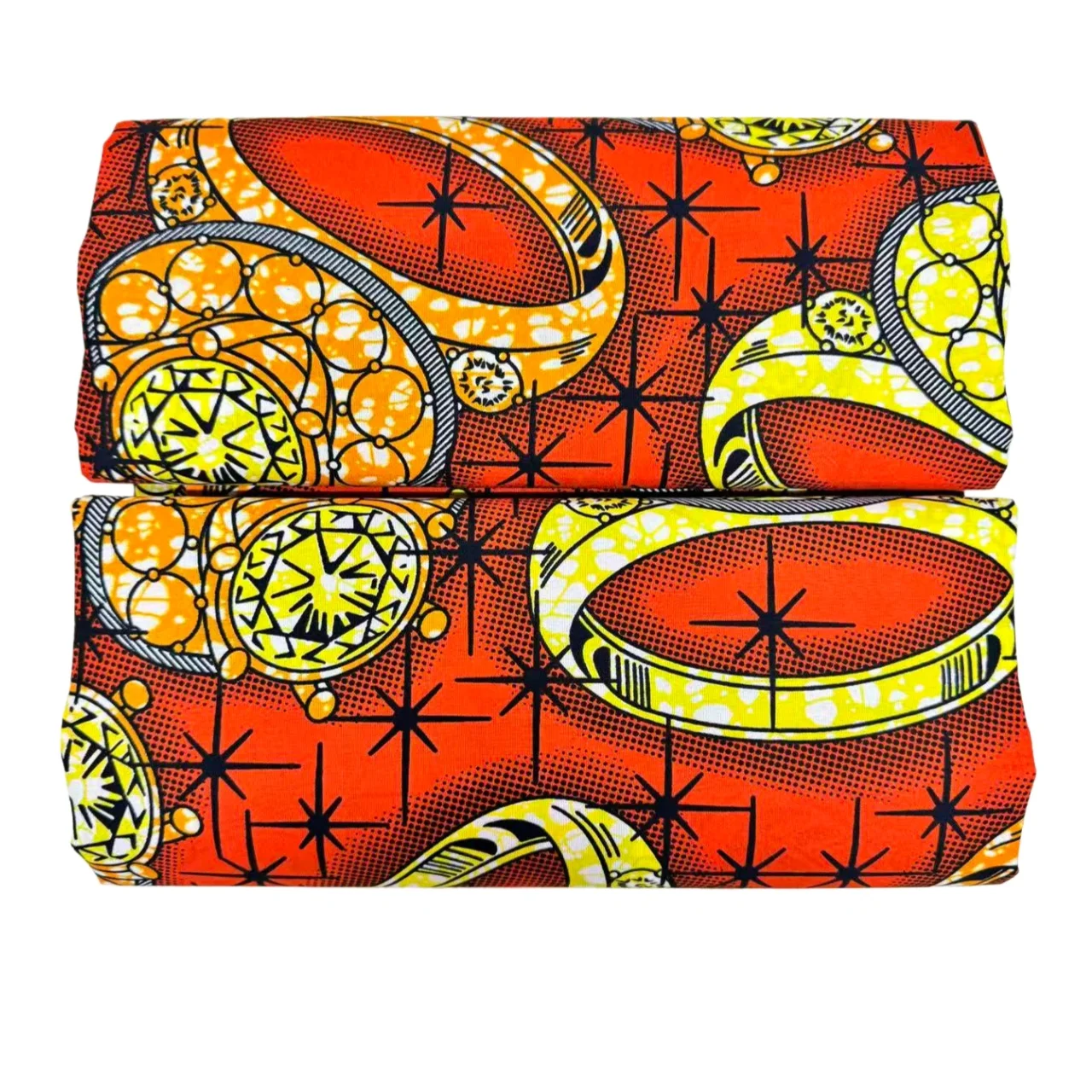 6 ياردة أنغولا قماش الباتيك الأفريقي |   برتقالي أحمر هندسي خاتم الماس المطبوعة ألياف البوليستر الخياطة DIY