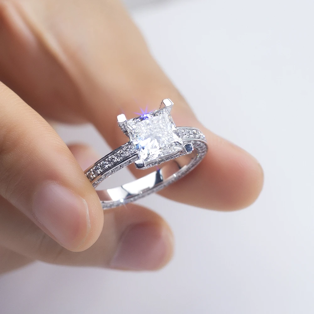 MishangJewelry PT950 Princess Cut Diamond Ring D VS Quality Diamond Classic Engagement Ring Women MSR-1557