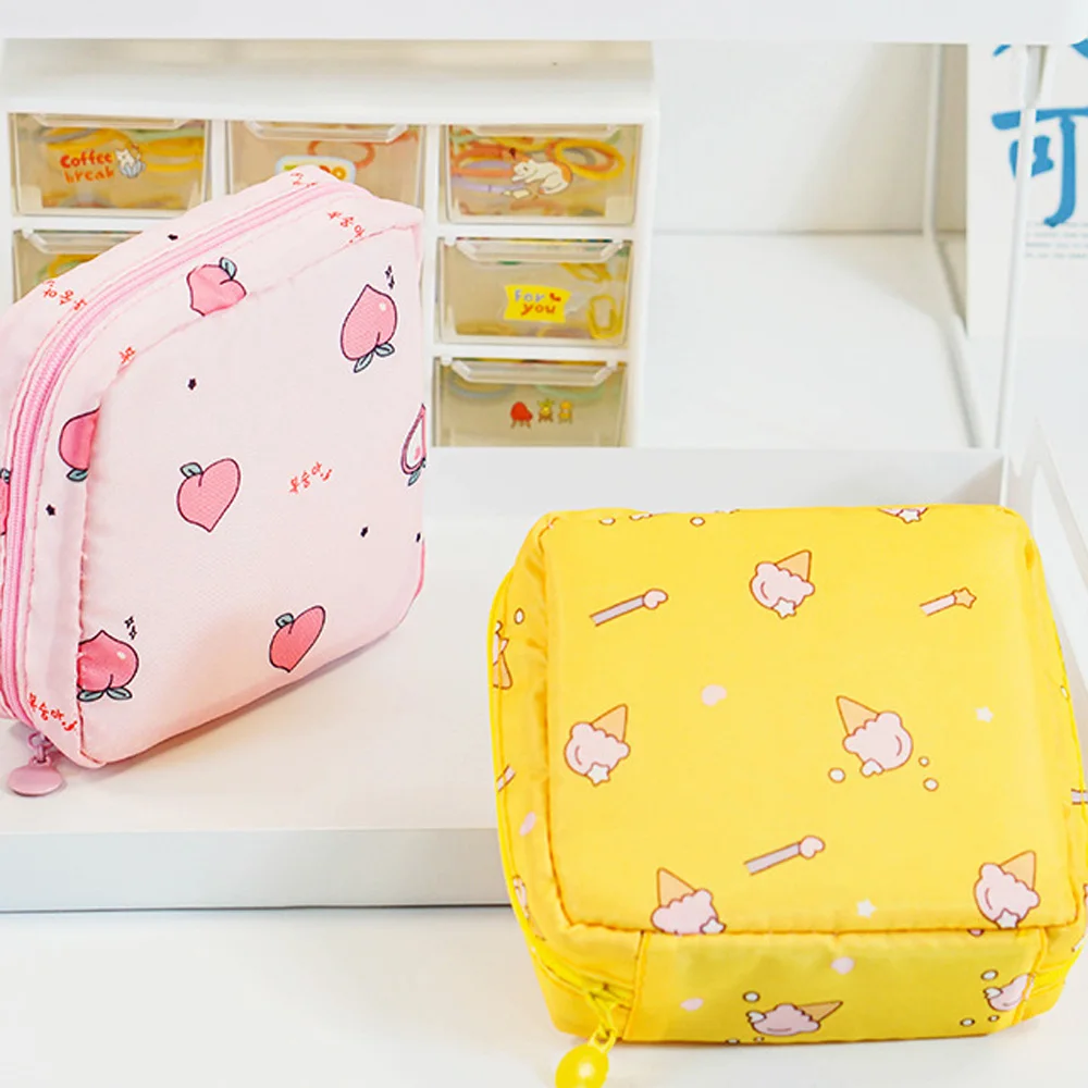 Large Capacity Sanitary Napkin Storage Bags Cartoon Pattern Portable Tampon Organizer 1Pc Cosmetic Lipstick Pouch Bags For Women