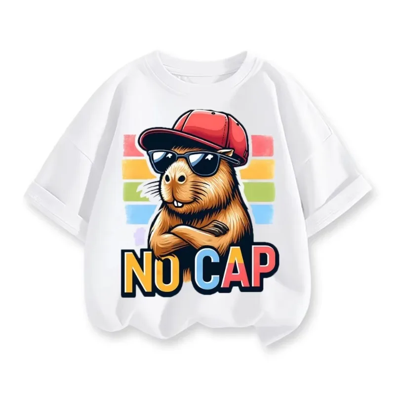 2026 جديد الصيف كابيبالا دولفين مطبوعة القطن تي شيرتات قصيرة الاكمام للرجال والنساء الأطفال جولة الرقبة فضفاضة