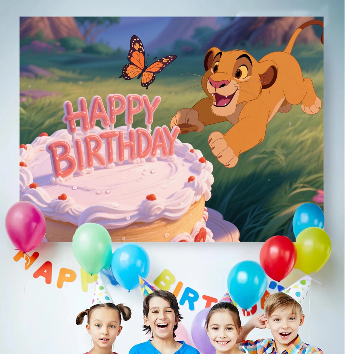 Disney The King Lion Backdrop child Birthday Party Custom Simba Background Baby Shower Kid Room Decor Photography Studio Banner