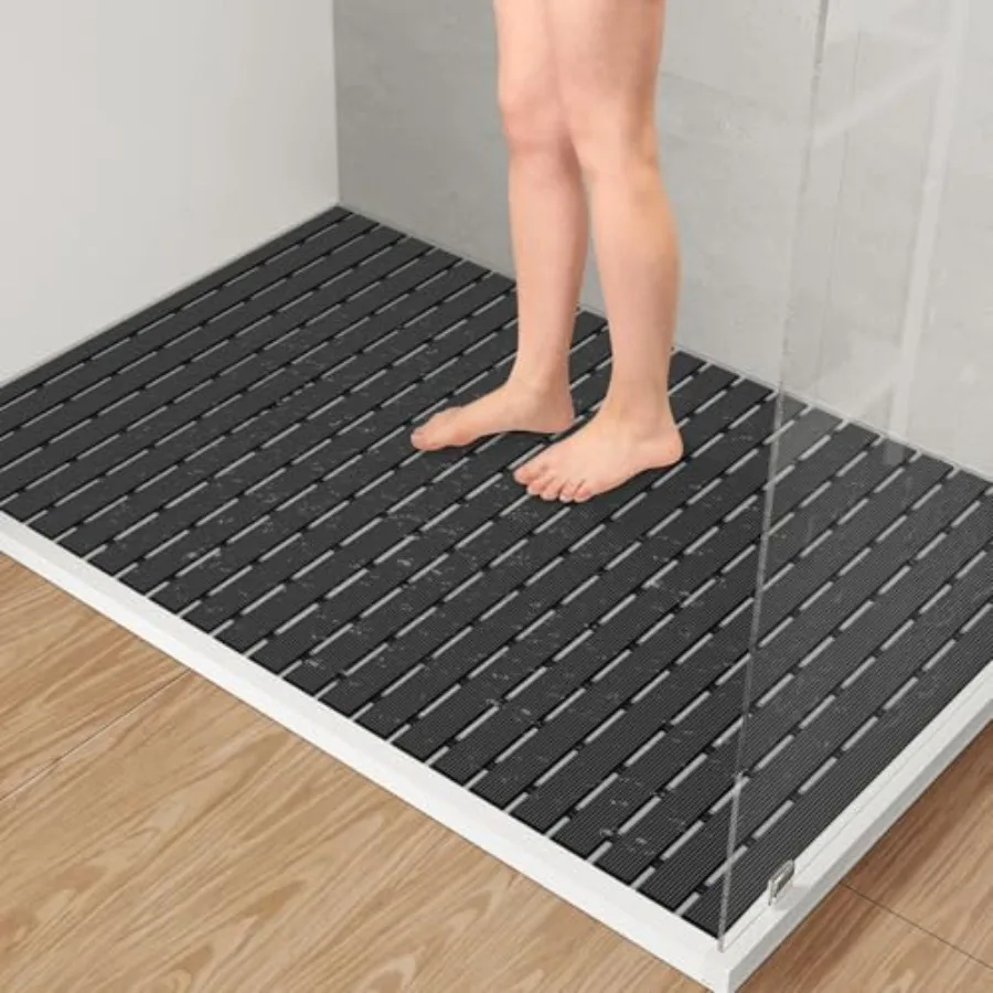 

PVC Large Shower Mat 35.4 × 24 Inch Non Suction Cup Non Slip Shower Floor Mat Easy to Cut and Curlable Stand Up Shower Stall Ma