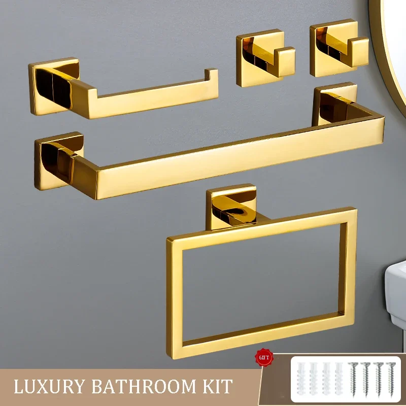 Set di accessori per il bagno in oro brillante di lusso accessori appendiabiti in acciaio inossidabile appendiabiti portasciugamani porta carta