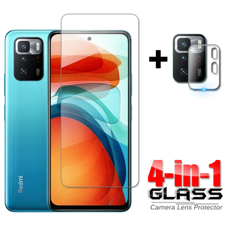 

4-in-1 Glass on Redmi Note 10 Pro 5G Full Glue Tempered Glass For Xiaomi Redmi Note 10 Pro 5G HD Screen Protector Camera Glass