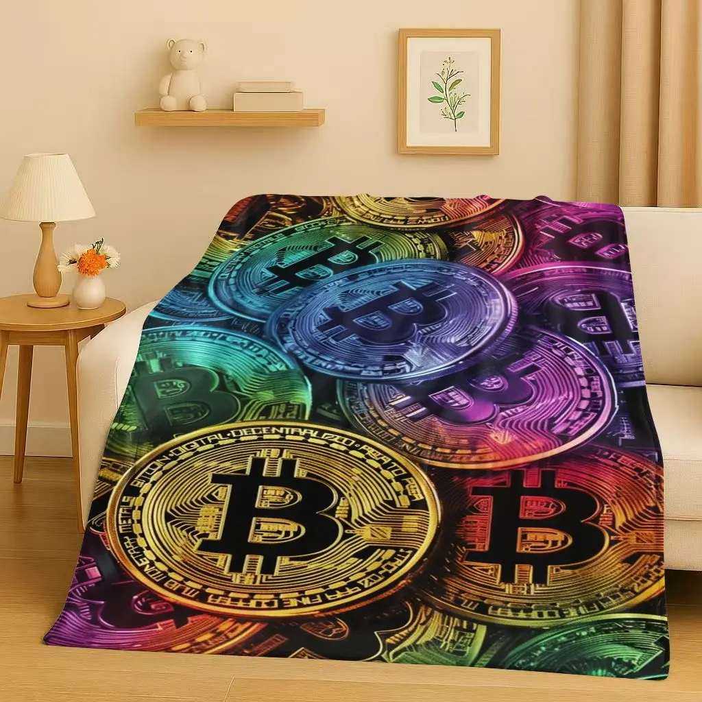 HD Rich BTC Bitcoin Circuit Board Art Cartoon Flannel Blanket,Ultra Soft Warm Plush Throw for Home Bedroom Bed Sofa Cover Kids