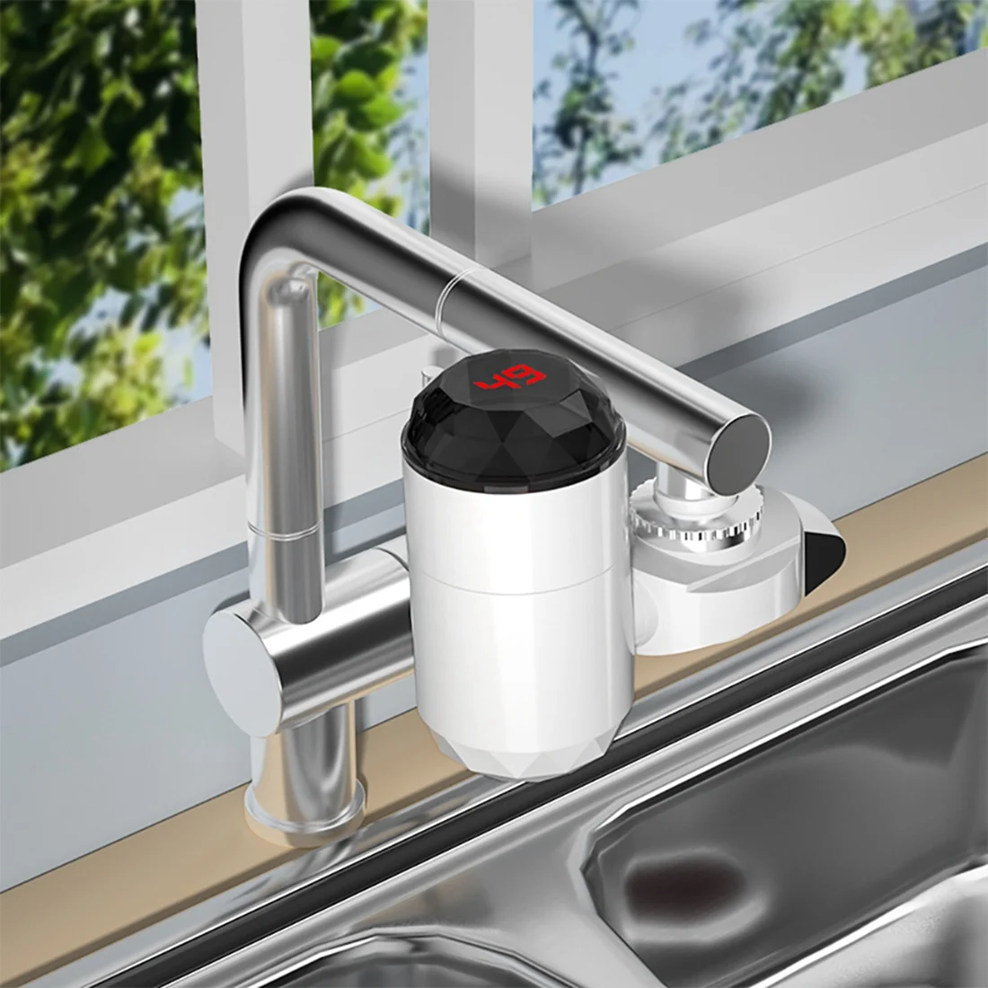 Pemanas air listrik, dengan tampilan suhu untuk pemanas dapur instan keran tanpa tangki colokan EU A