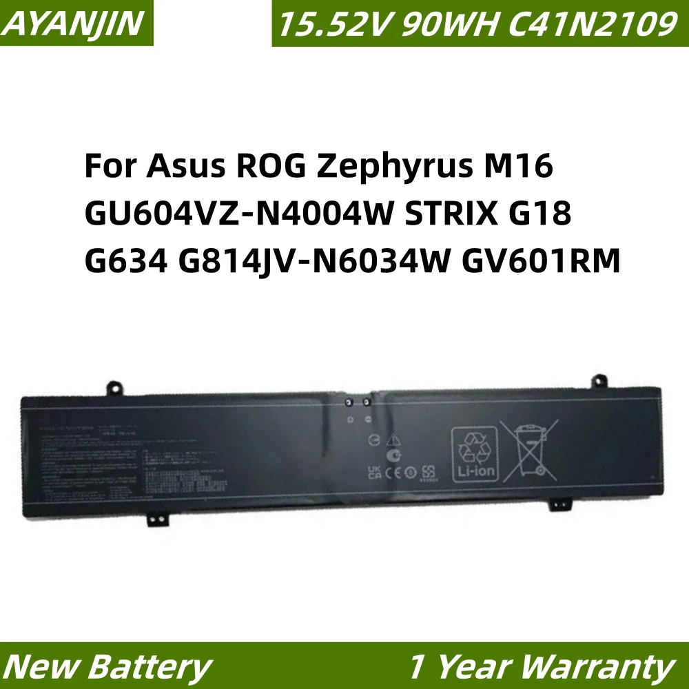 C41N2109 15.52V 90WH/5630mAh Laptop Battery For Asus ROG Zephyrus M16 GU604VZ-N4004W STRIX G18 G634 G814JV-N6034W GV601RM