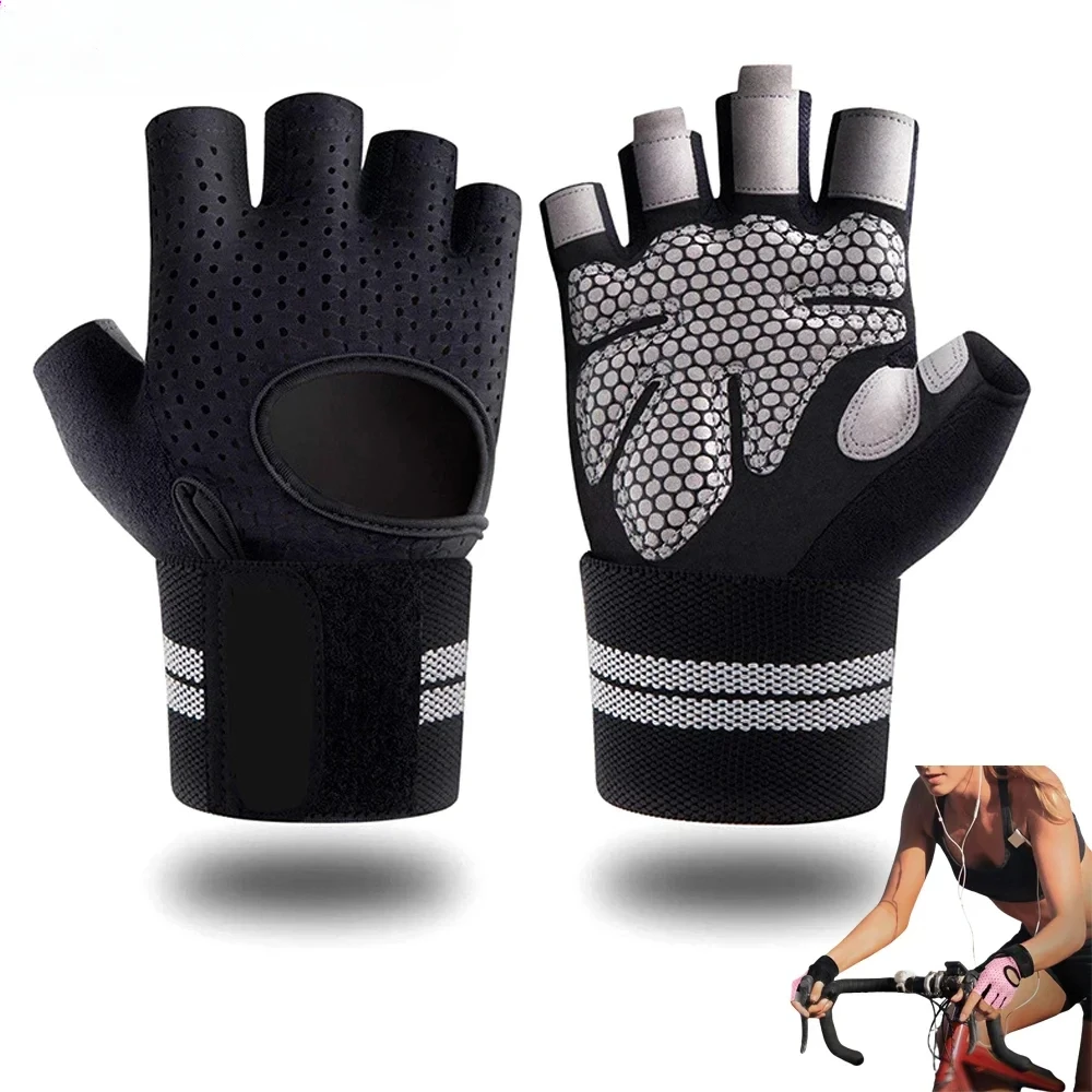 

1 пара тренировочных перчаток для мужчин и женщин, перчатки для тяжелой атлетики с повязками на запястья, поддержка тренировок в тренажерном зале, полная защита ладоней для фитнеса