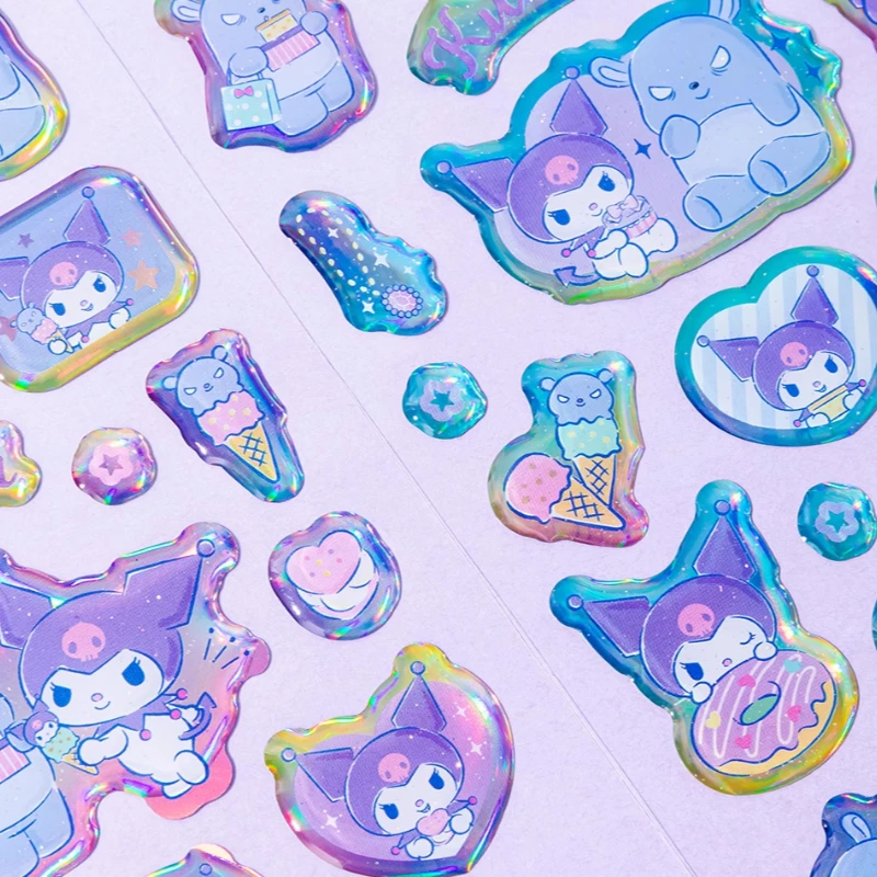 Sanrio 애니메이션 만화 Kuromi 다채로운 스티커 노트북 전화 케이스 냉장고 컵 일기 가방 장식 풍부한 패턴 스티커