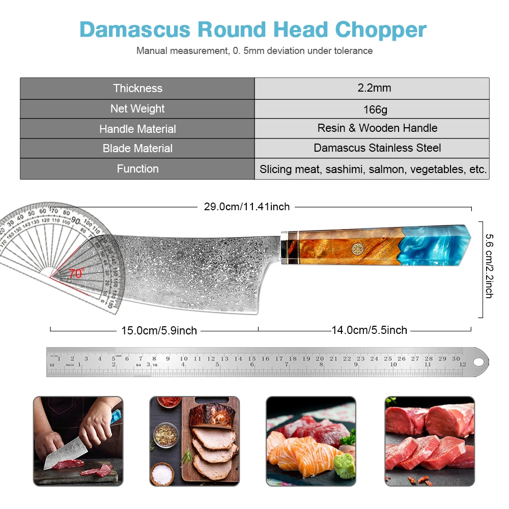 Damascus 6 Inch Serbian Chef Knife Sharp Slicing Knife Pro Chinese Style Kitchen Cleaver Knife Asian Round head kitchen knife