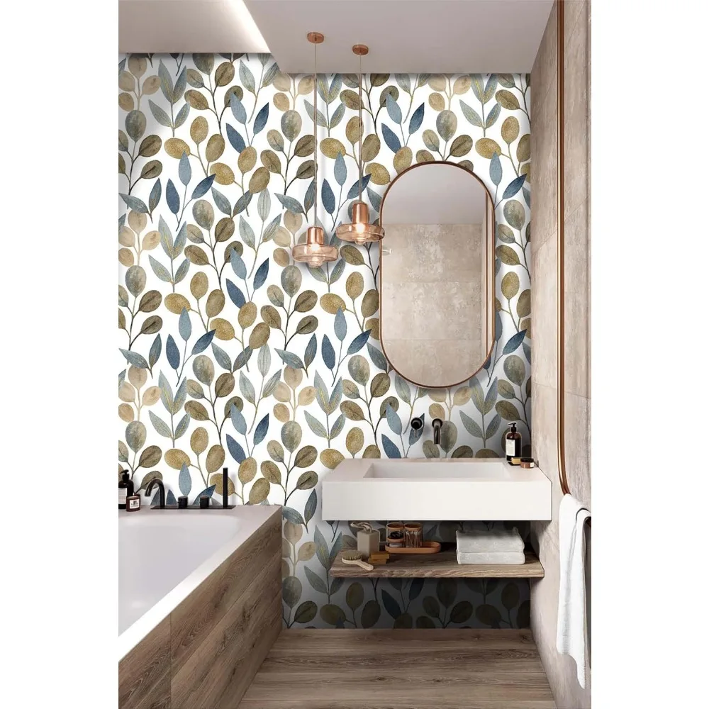 モダンな植物柄金箔ピールアンドスティック壁紙 防水リムーバブルビニールフローラルデザイン 自己粘着壁装材