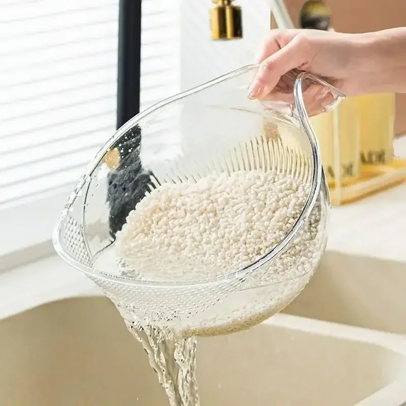 Kitchen Washing Gadget Rice Washing Filter Rice Rinsing Basin Drain Basket Household Dish Washing Fruit Bason Sink with Handle