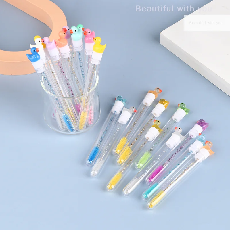 1Pcs Reusable Tube Eyelash Brush Eyebrow Brush Cute Duck Design Crystal Rod Dust-proof Eyelash Extension Tool Lash Mascara Wand