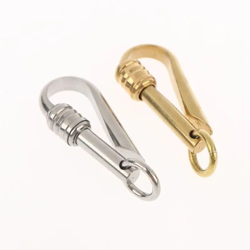 Fine Solid Copper Creative Slide Lock Japanese U Shape Fish Hook Keychain Key Ring Holder DIY Making Supplies