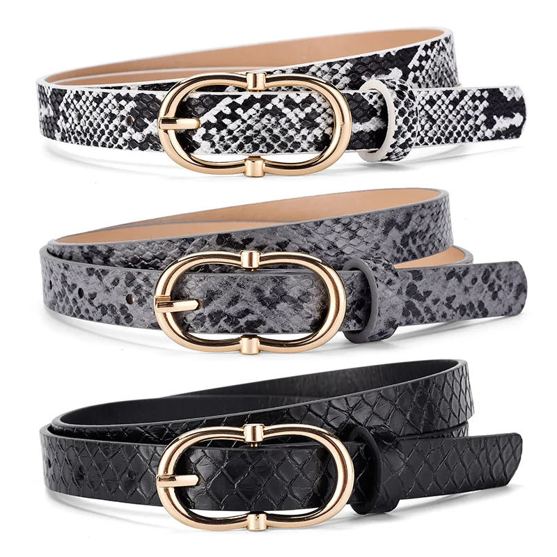 

Europe and The United States Trend Snake Pattern Ladies Belt Personality Wear Dress Jeans Day Word Buckle Multi-color Belt