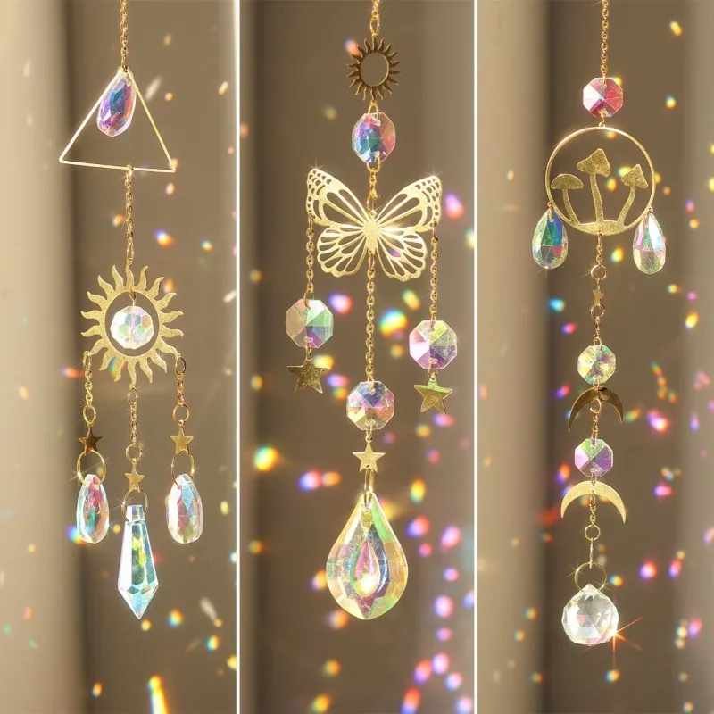 Home Decoration New Flame Sun Moon Stars Crystal Sun Catcher Hanging Decorative Gardening Light Collection Jewelry