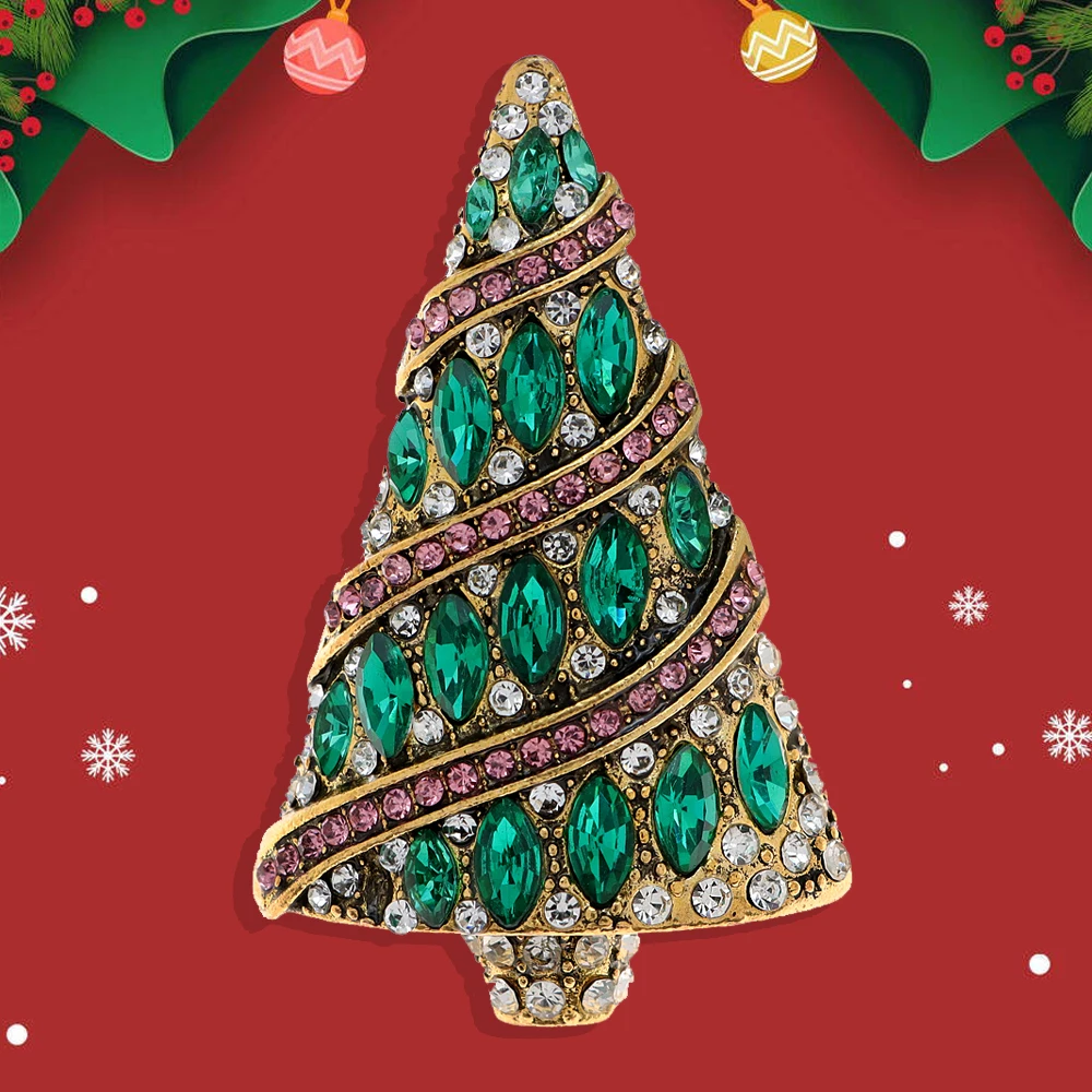 CINDY XIANG Rhinestone Large Christmas Tree Brooch Festivel Jewelry 3 Colors Available Winter Accessories High Quality