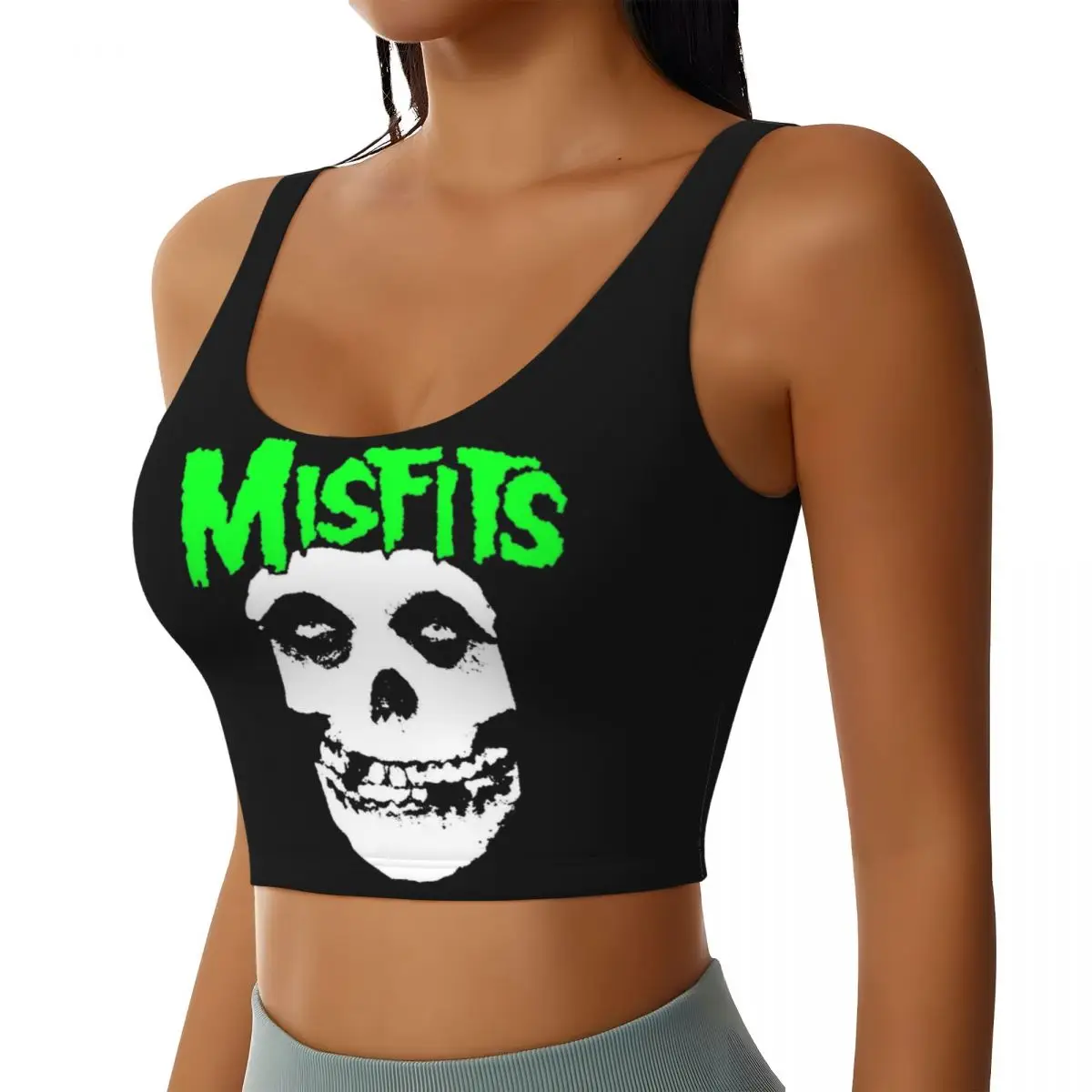 Custom High Impact Punk Rock Band Misfits Sports Bra Women Gym Workout Yoga Crop Top
