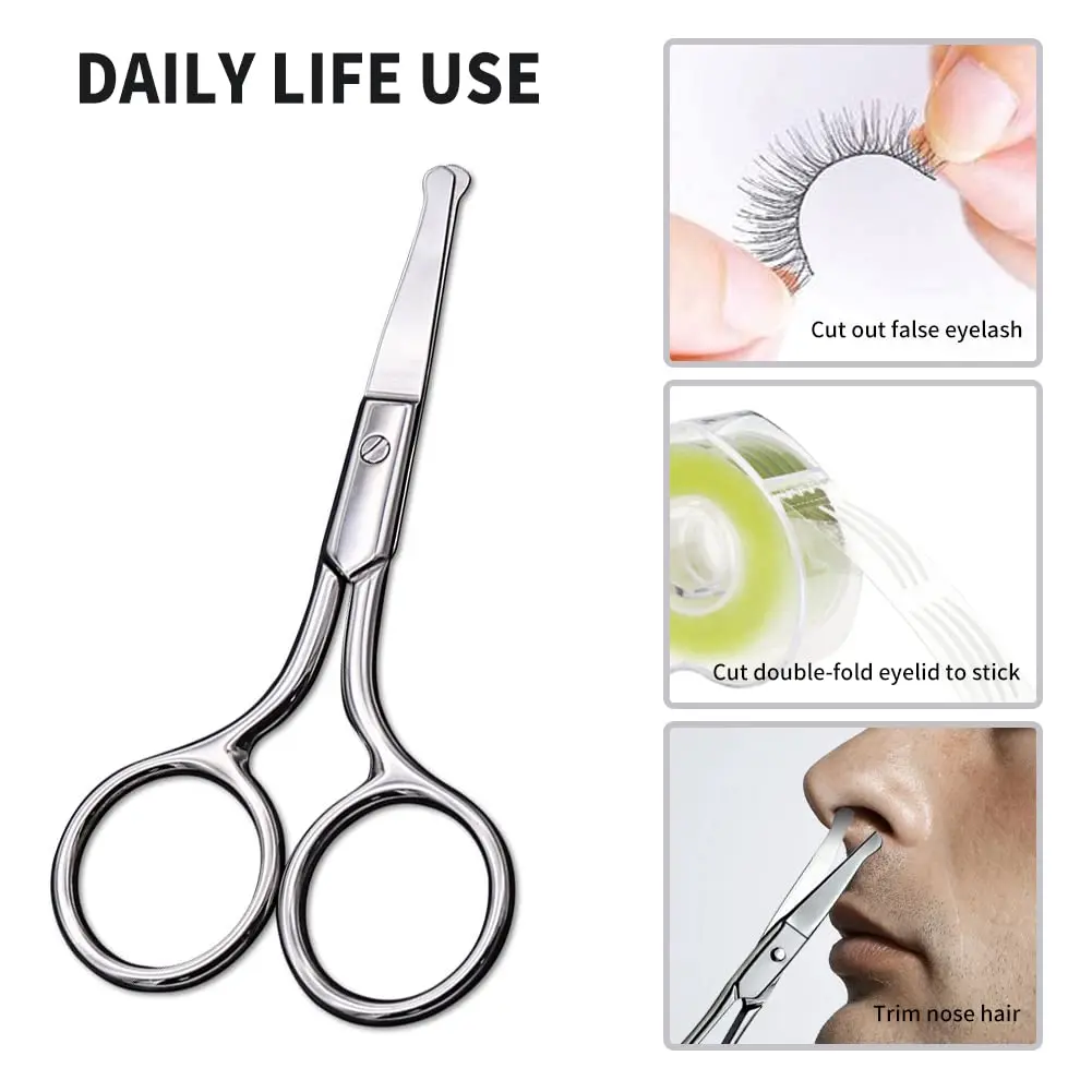 Nose Hair Scissors Safety Rounded Tip Small Scissors Stainless Steel Nose Trimmer for Eyebrow Nose Hair Beard Ear Hair