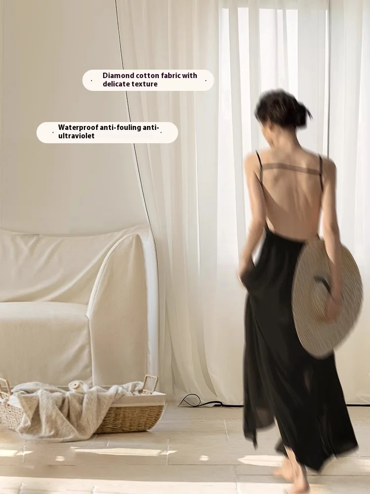 Cream colored gauze curtain, translucent but not transparent,living room bay window, balcony curtain,white gauze window curtains