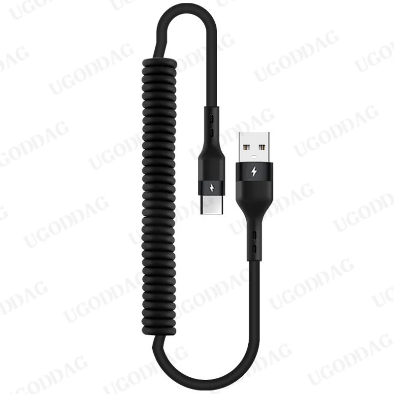 40W 5A Fast Charging Type C Cable 3A Micro USB Spring Pull Telescopic Car USB Cable For Samsung Xiaomi huawei Phone Accessories