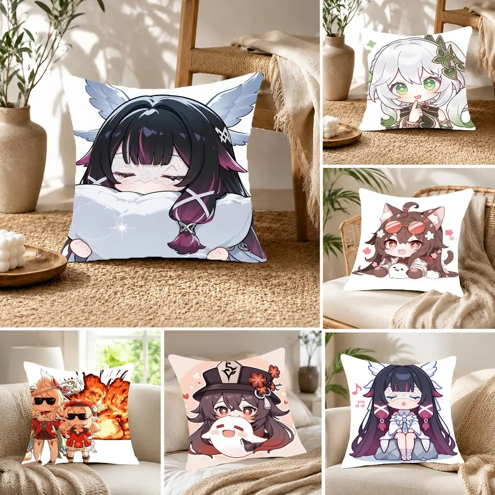 Game Anime Genshin Impact Cushion Cover Fluffy velvet Nordic style plush Living room sofa decorative