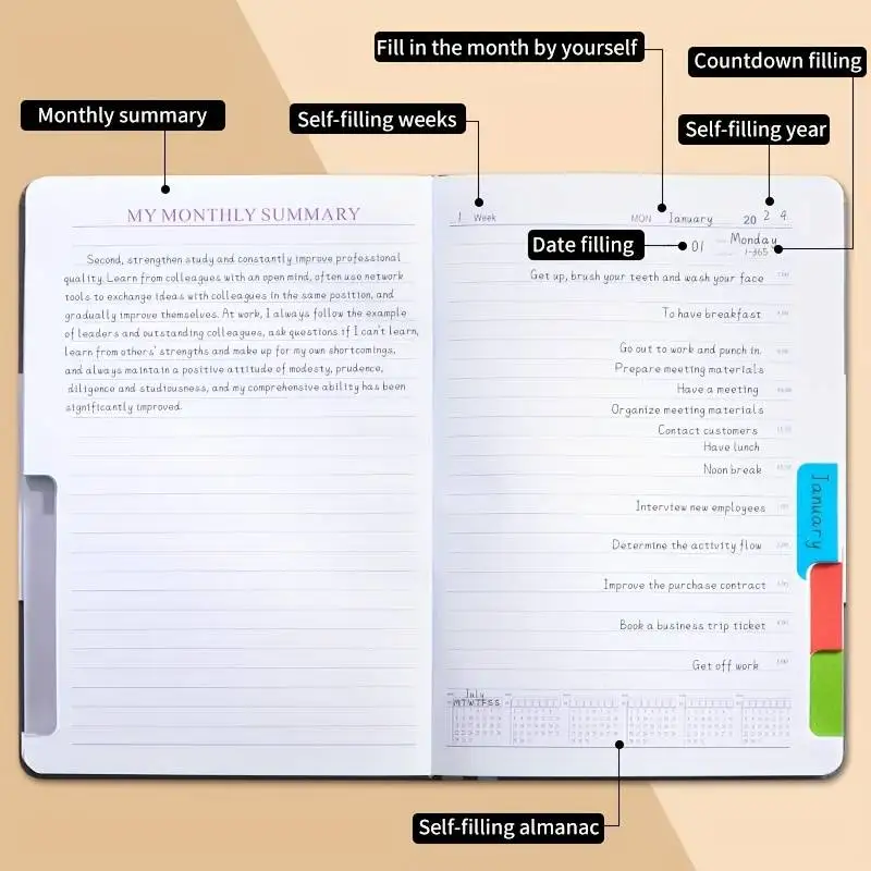 A5 Undated 1 Year Duration Productivity Planner Daily Weekly Monthly Planner Agenda To-Do List & Notebook Achieve Your Goals