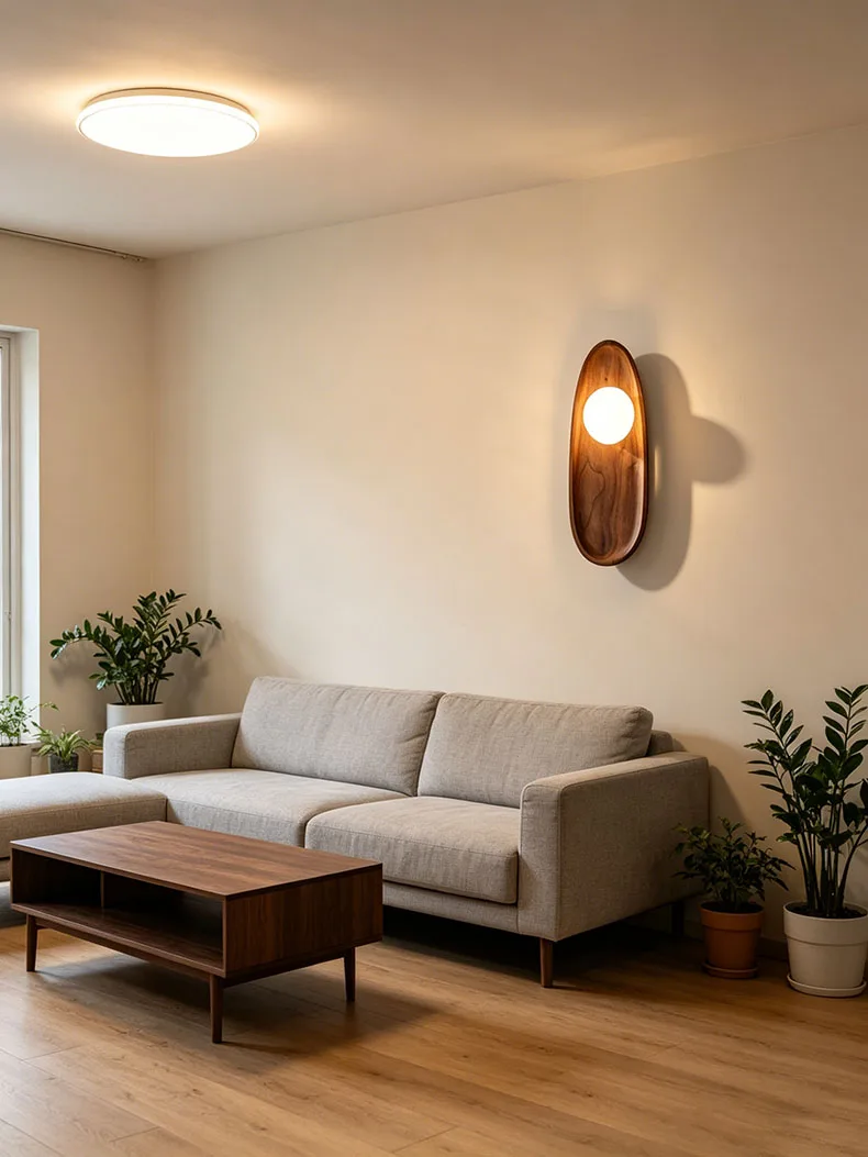 Natural Dark Wood Wall Light G4 Bulb White Glass Ball Indoor