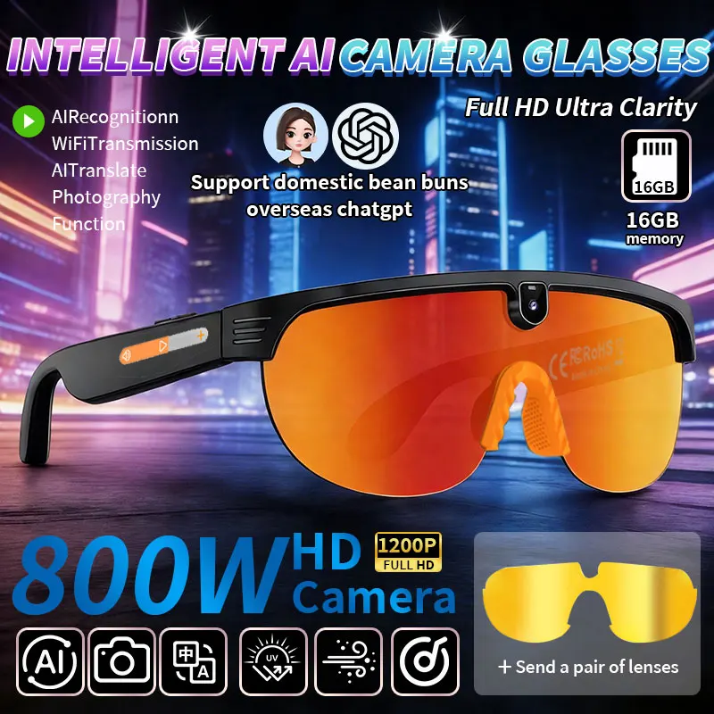 

WIFI 800W Camera AI Glasses Men Color-Changing Smart Translation Glasses Photo Video Recording Waterproof Call Smart Sunglasses