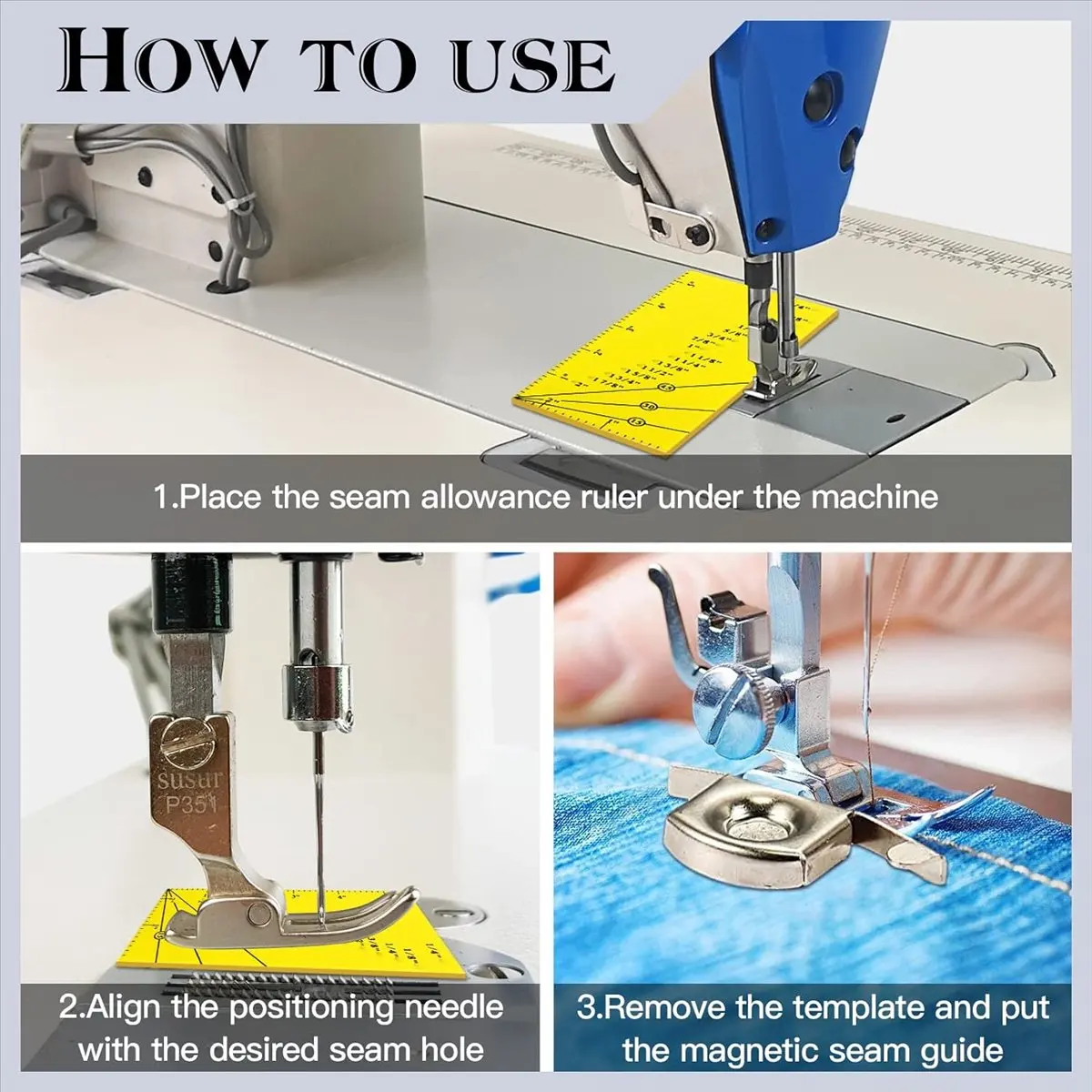 ABZT 2 PCS Seam Guide Ruler with 4 PCS Magnetic Seam Guides,1/8in to 2in Straight Line Hems Sewing Ruler,Seam Allowance Ruler