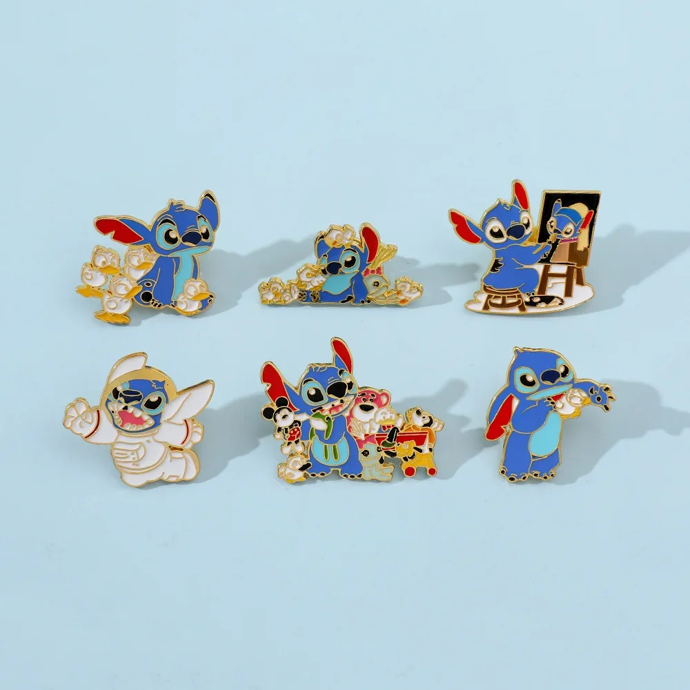 1set Disney Stitch Brooch Action Anime Figures Badge of Metal Bag Accessories Play Tricks Children Collect Birthday Present Cute