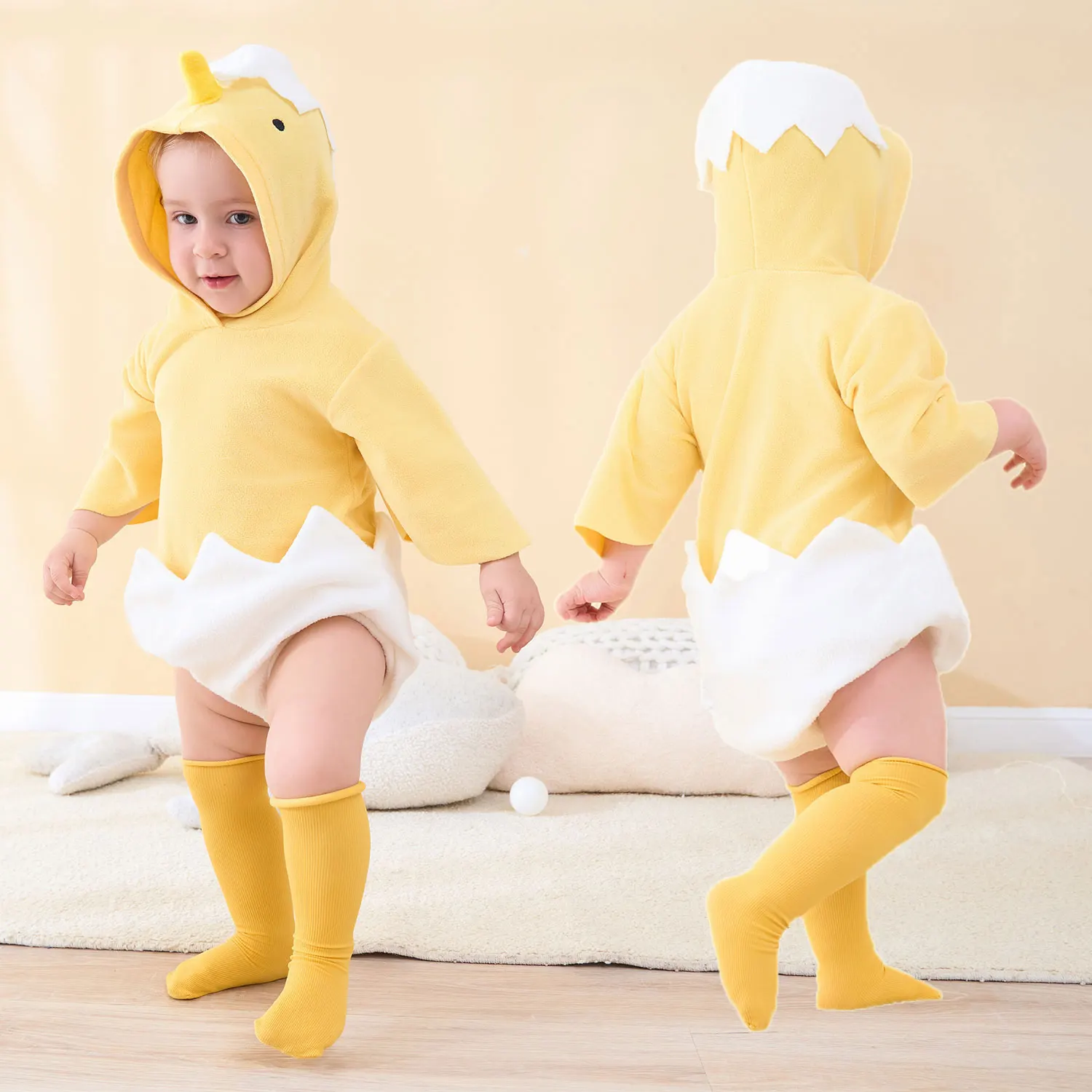 Umorden 0-24M Baby Jongens Meisjes Pasgeboren Uitkomen Kuiken Kostuum Kleine Kip van Shell Romper Romper Hoodie Half mouw Pasen