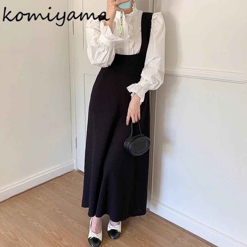 Komiyama Stand-up Collar Fungus Blusas Mujer Flare  Long Sleeves Shirts Blouses Single Breasted Camisas Spring Shirt Tops