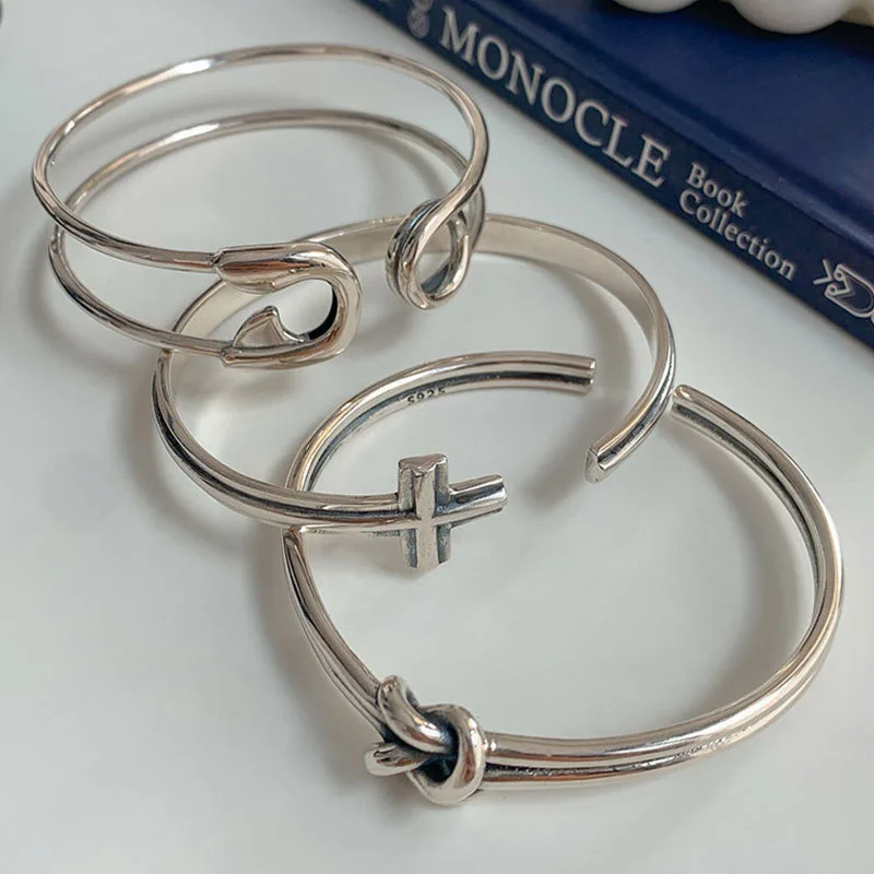 925 Sterling Silver Bracelets for Women Men String Accessories Trend Vintage Cross Knot Chain Pendant Party Jewelry Gift