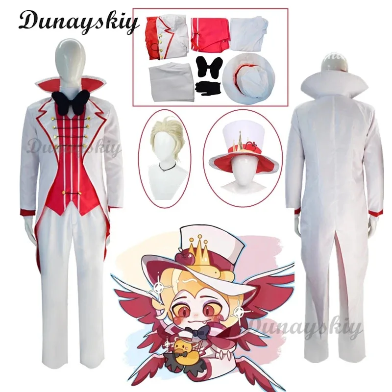 Hazbin Lucifer Cosplay Anime Hotel Morningstar Cosplay disfraz peluca traje blanco diablo infierno fiesta de Halloween disfraz de hombres adultos