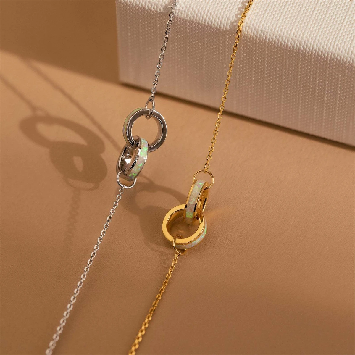 2024 New Opal stainless steel eternal ring asymmetrical splicing bracelet necklace interlocking titanium steel