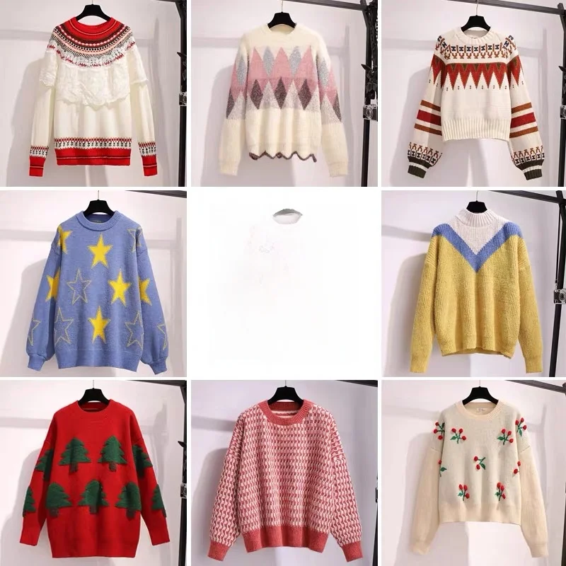 

New Popular Women's Sweater Loose Large Size Top Street Stall Profits Thickened Warm Long Sleeve round Neck Cotton Blend Knit...