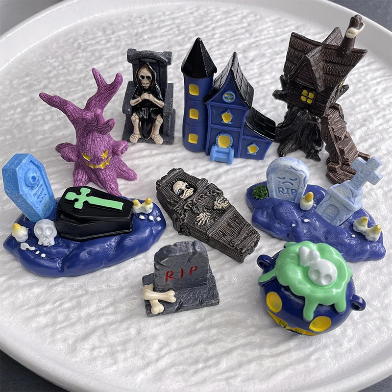 Cute Halloween Micro Landscape Miniature Figurines Resin Craft Mini Fairy Garden Ornaments Cute Pumpkin Ghost Decoration