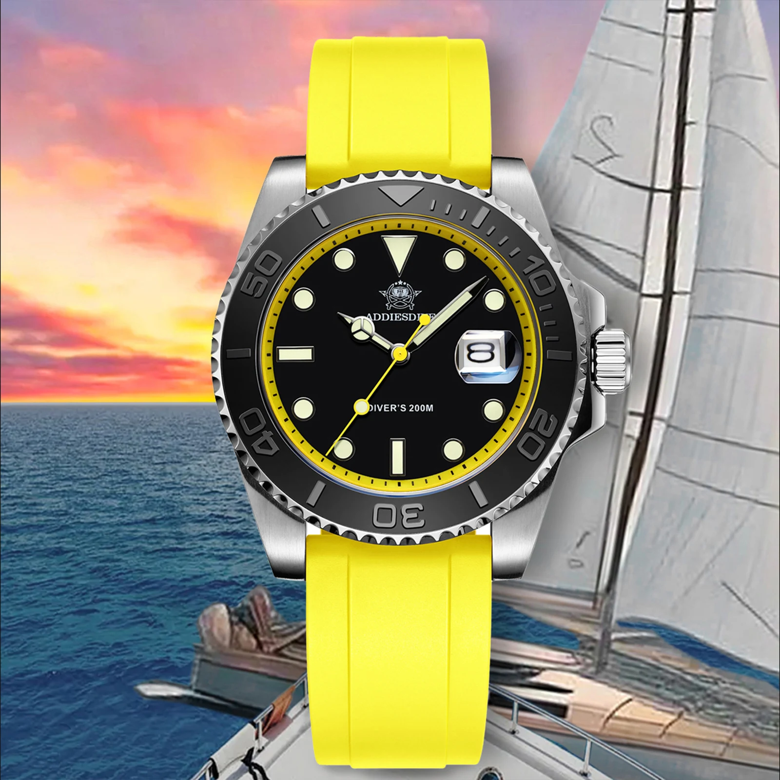 ADDIESDIVE Hot Sale Quartz Watch For Men 200m Waterproof AR Coated Calendar Display Fashion Watches Luminous AD2040 Reloj Hombre