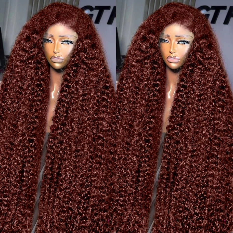 200density Reddish Brown Deep Wave 13x4 Lace Frontal Wig Brazilian Dark Red Colored  13x4 Lace Front Wig Human Hair For Women